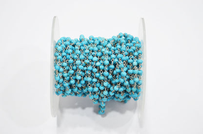 Howlite Turquoise Faceted Rondelle Shape Rosary Beaded Chain , 4 - 4.50 mm , RB-5736