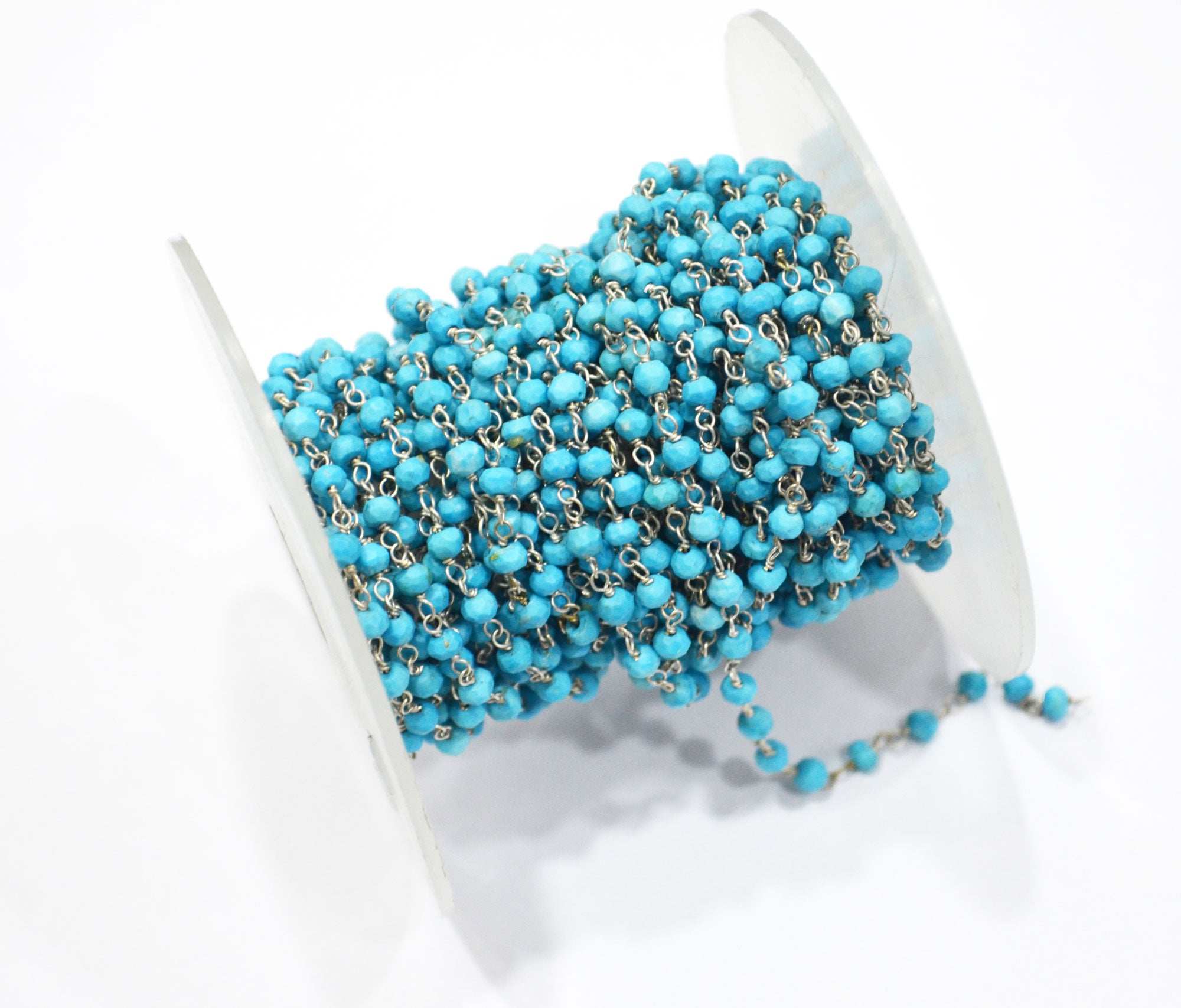 Howlite Turquoise Faceted Rondelle Shape Rosary Beaded Chain , 4 - 4.50 mm , RB-5736