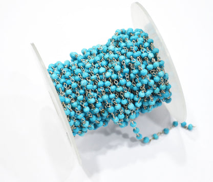 Howlite Turquoise Faceted Rondelle Shape Rosary Beaded Chain , 4 - 4.50 mm , RB-5736