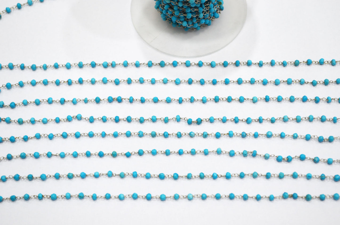 Howlite Turquoise Faceted Rondelle Shape Rosary Beaded Chain , 4 - 4.50 mm , RB-5736