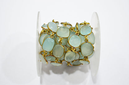 Aqua Chalcedony Faceted Slice Shape Connector Chain , 12 - 15 mm , RB-5737
