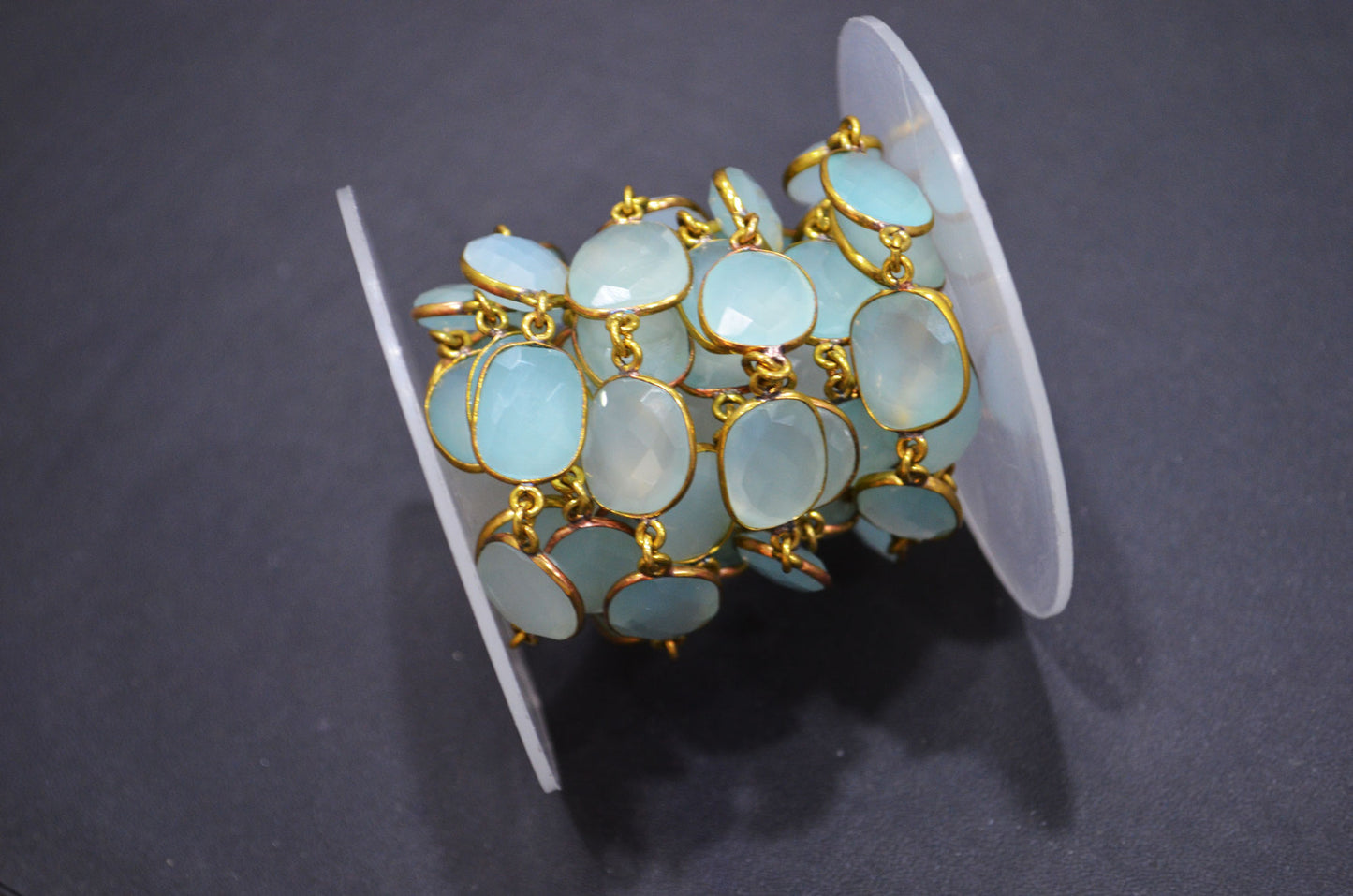 Aqua Chalcedony Faceted Slice Shape Connector Chain , 12 - 15 mm , RB-5737