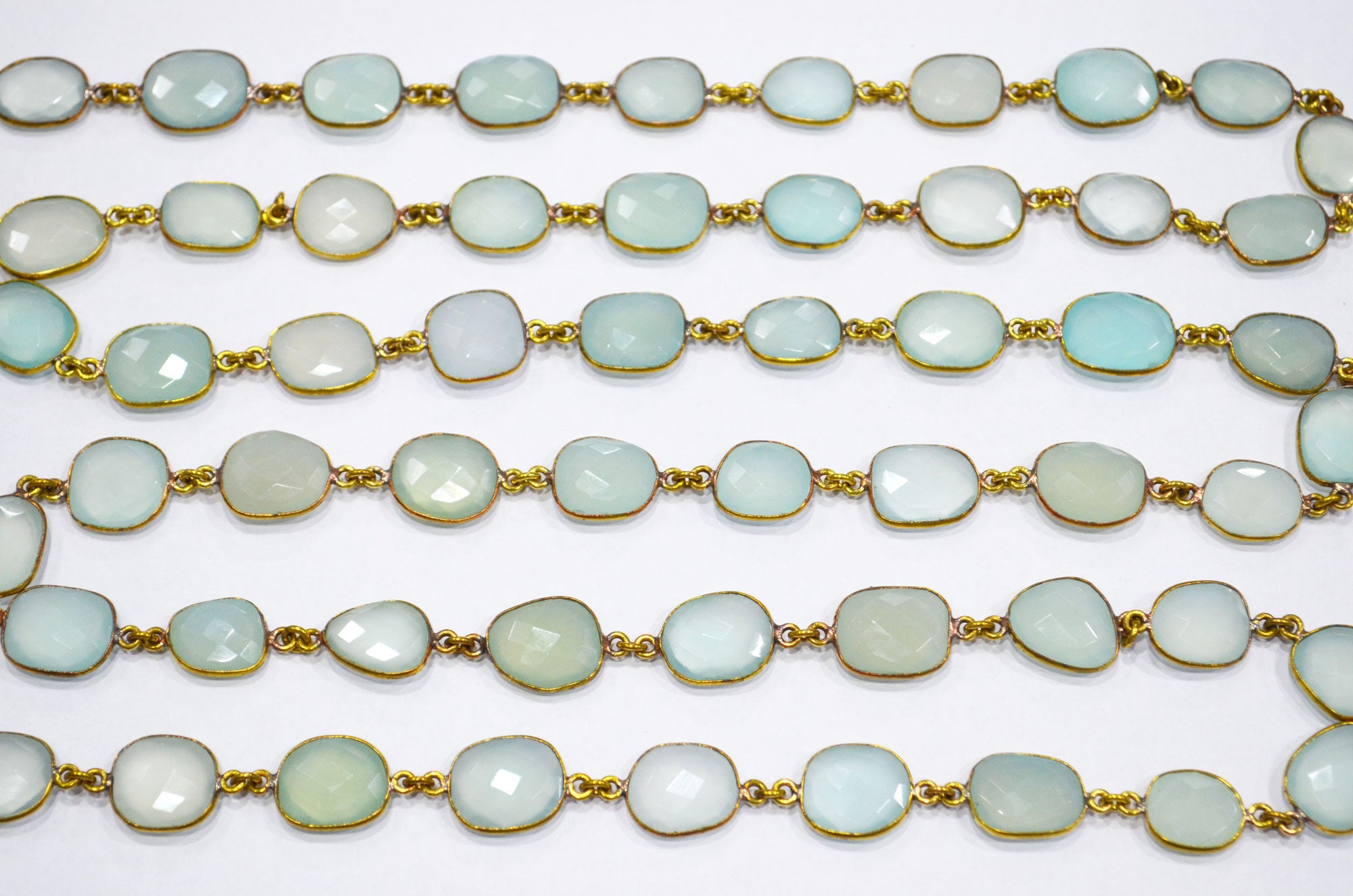 Aqua Chalcedony Faceted Slice Shape Connector Chain , 12 - 15 mm , RB-5737