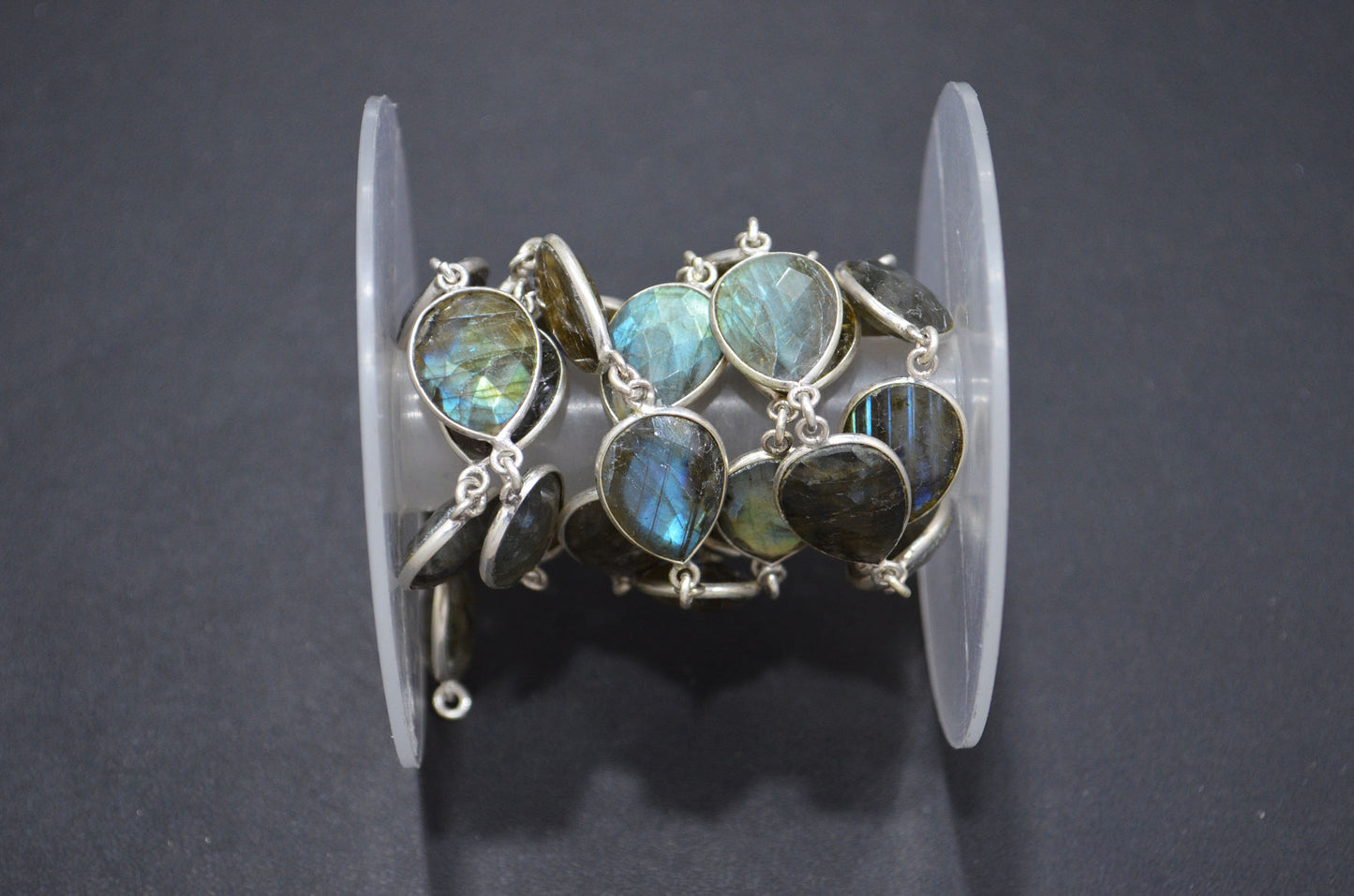 Labradorite Faceted Pear Shape Connector Chain , 13x16 mm , RB-5739