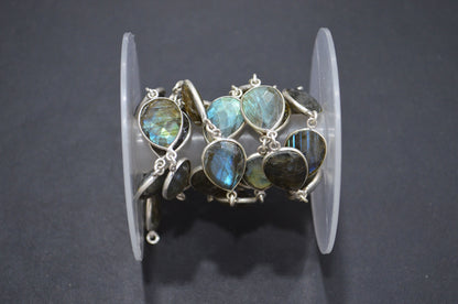 Labradorite Faceted Pear Shape Connector Chain , 13x16 mm , RB-5739