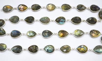 Labradorite Faceted Pear Shape Connector Chain , 13x16 mm , RB-5739