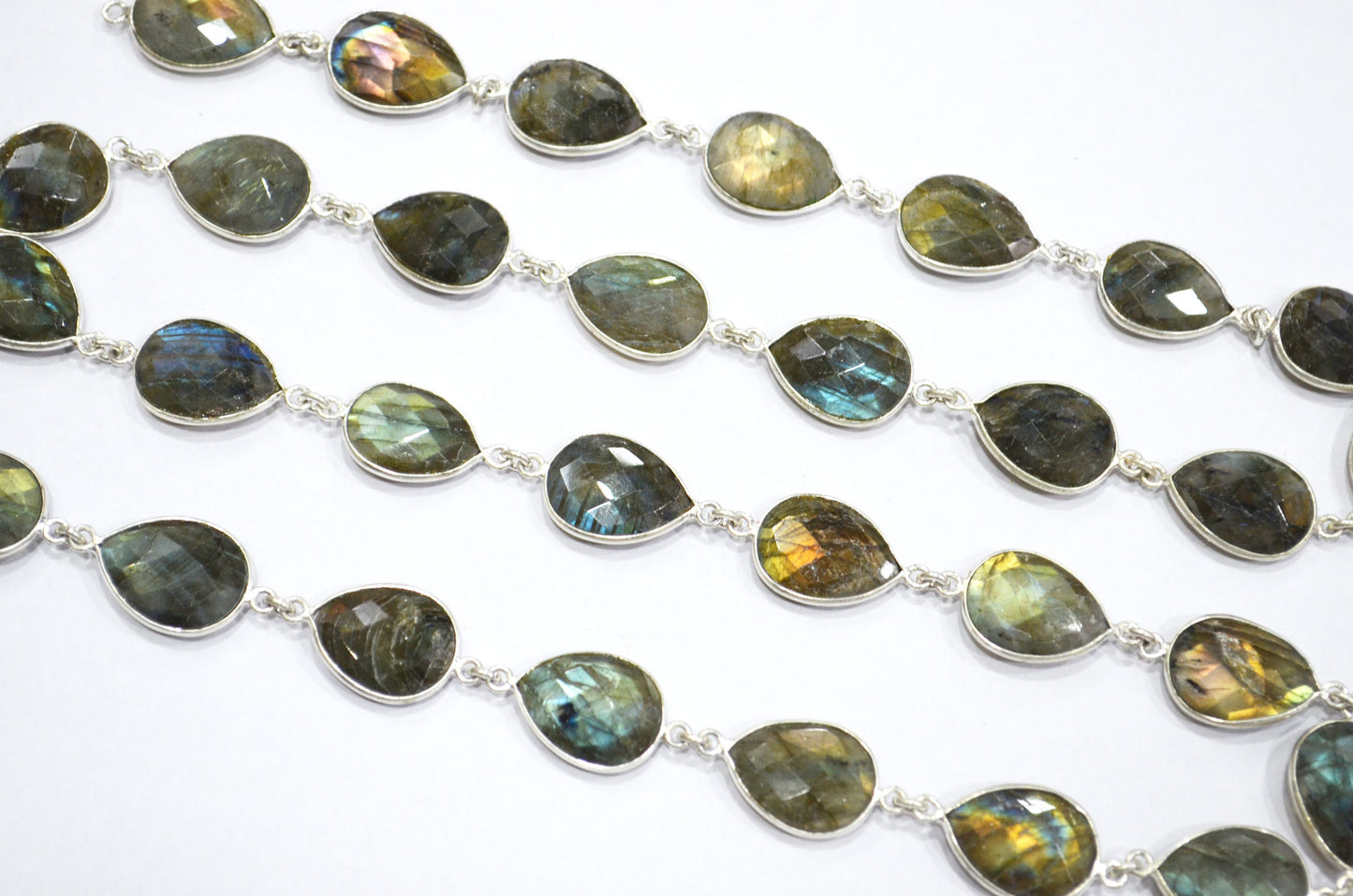 Labradorite Faceted Pear Shape Connector Chain , 13x16 mm , RB-5739
