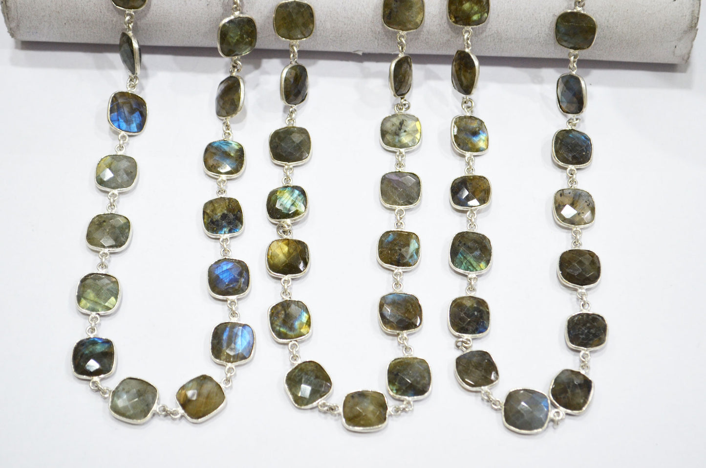 Labradorite Faceted Cushion Shape Connector Chain , 12 - 13 mm , RB-5740