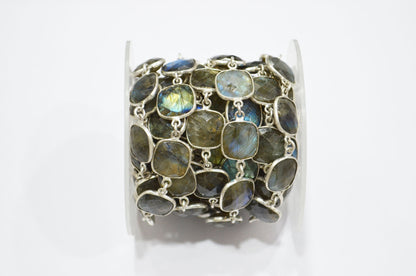 Labradorite Faceted Cushion Shape Connector Chain , 12 - 13 mm , RB-5740