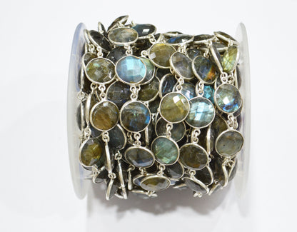 Labradorite Faceted Coin Shape Connector Chain , 13 - 14 mm , RB-5741