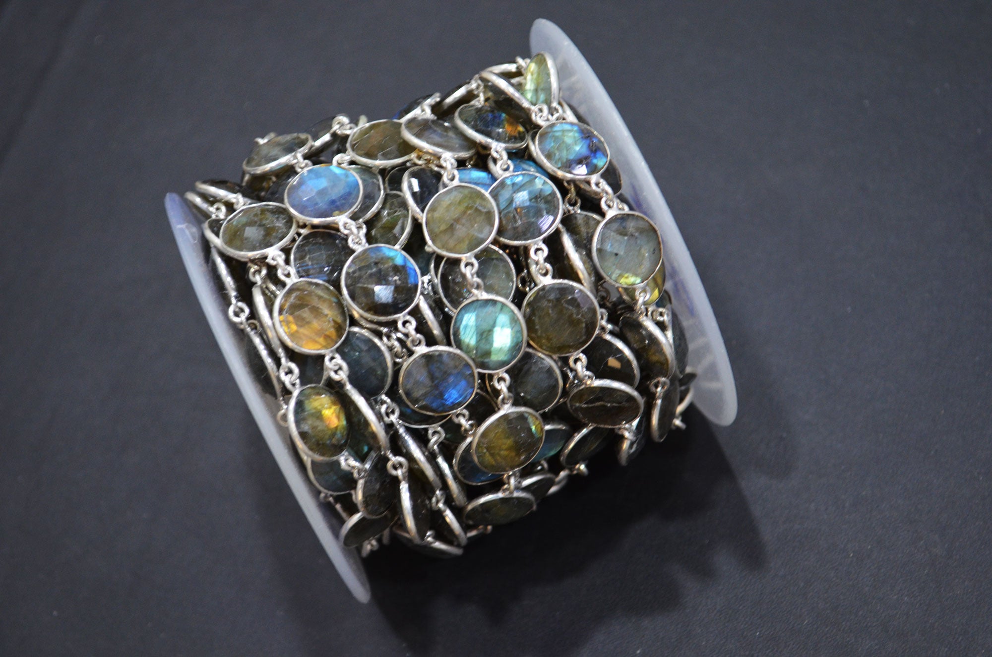 Labradorite Faceted Coin Shape Connector Chain , 13 - 14 mm , RB-5741