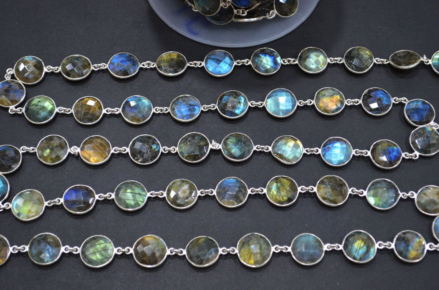 Labradorite Faceted Coin Shape Connector Chain , 13 - 14 mm , RB-5741