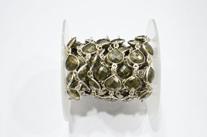 Natural Pyrite Faceted Heart Shape Connector Chain , 10 mm , RB-5742