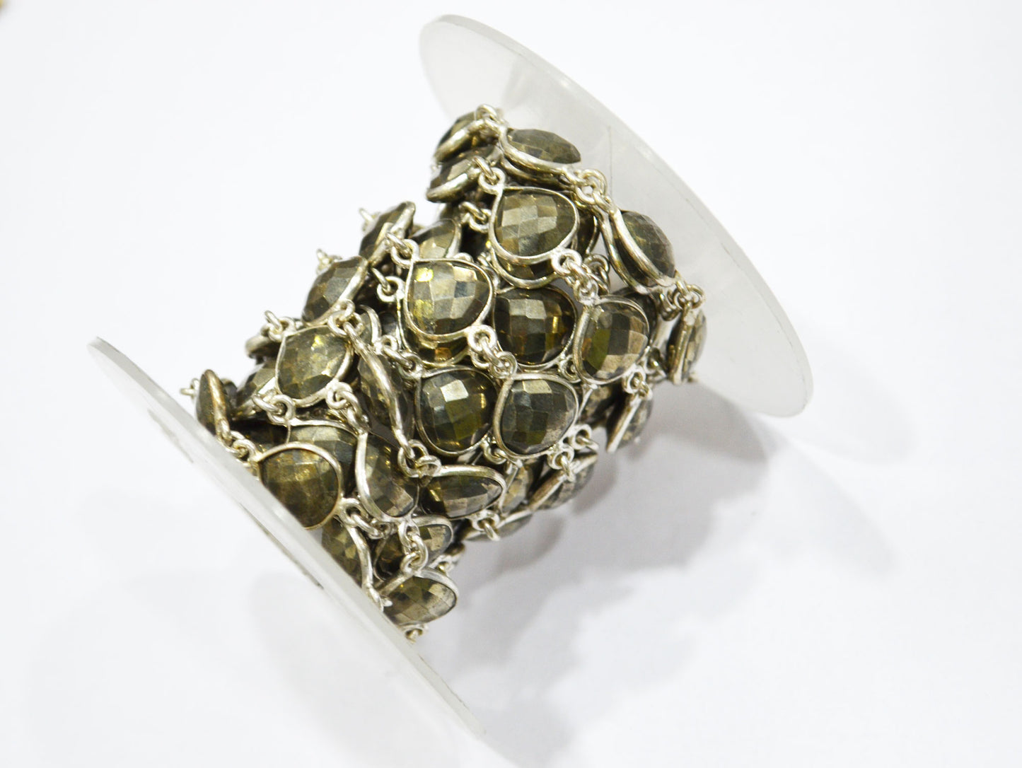 Natural Pyrite Faceted Heart Shape Connector Chain , 10 mm , RB-5742