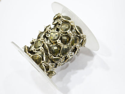 Natural Pyrite Faceted Heart Shape Connector Chain , 10 mm , RB-5742