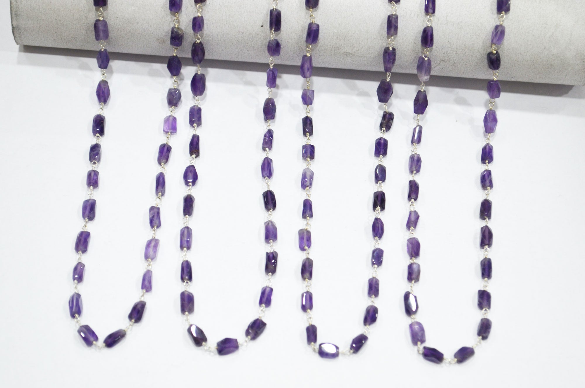 Amethyst Faceted Barrel Shape Rosary Beaded Chain , 5 - 9 mm , RB-5743