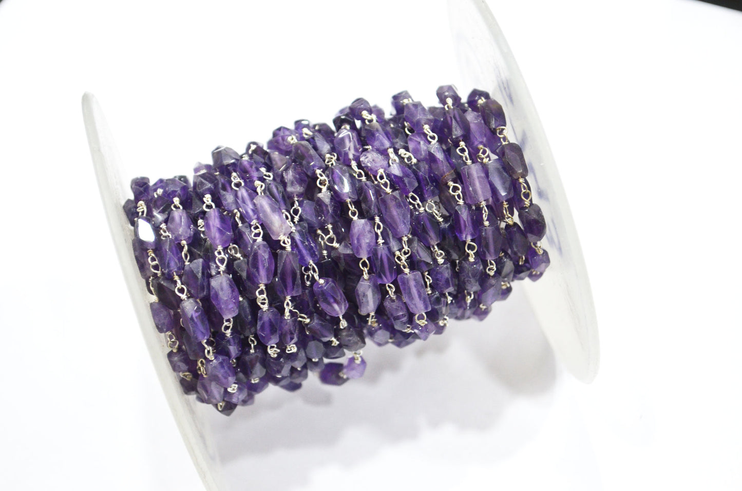 Amethyst Faceted Barrel Shape Rosary Beaded Chain , 5 - 9 mm , RB-5743