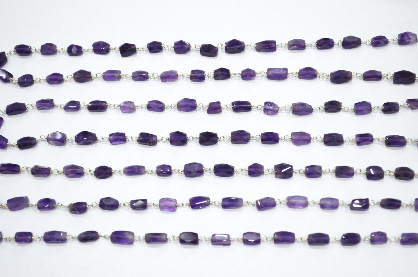 Amethyst Faceted Barrel Shape Rosary Beaded Chain , 5 - 9 mm , RB-5743