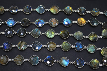 Labradorite Faceted Heart Shape Connector Chain , 15 - 16 mm , RB-5745
