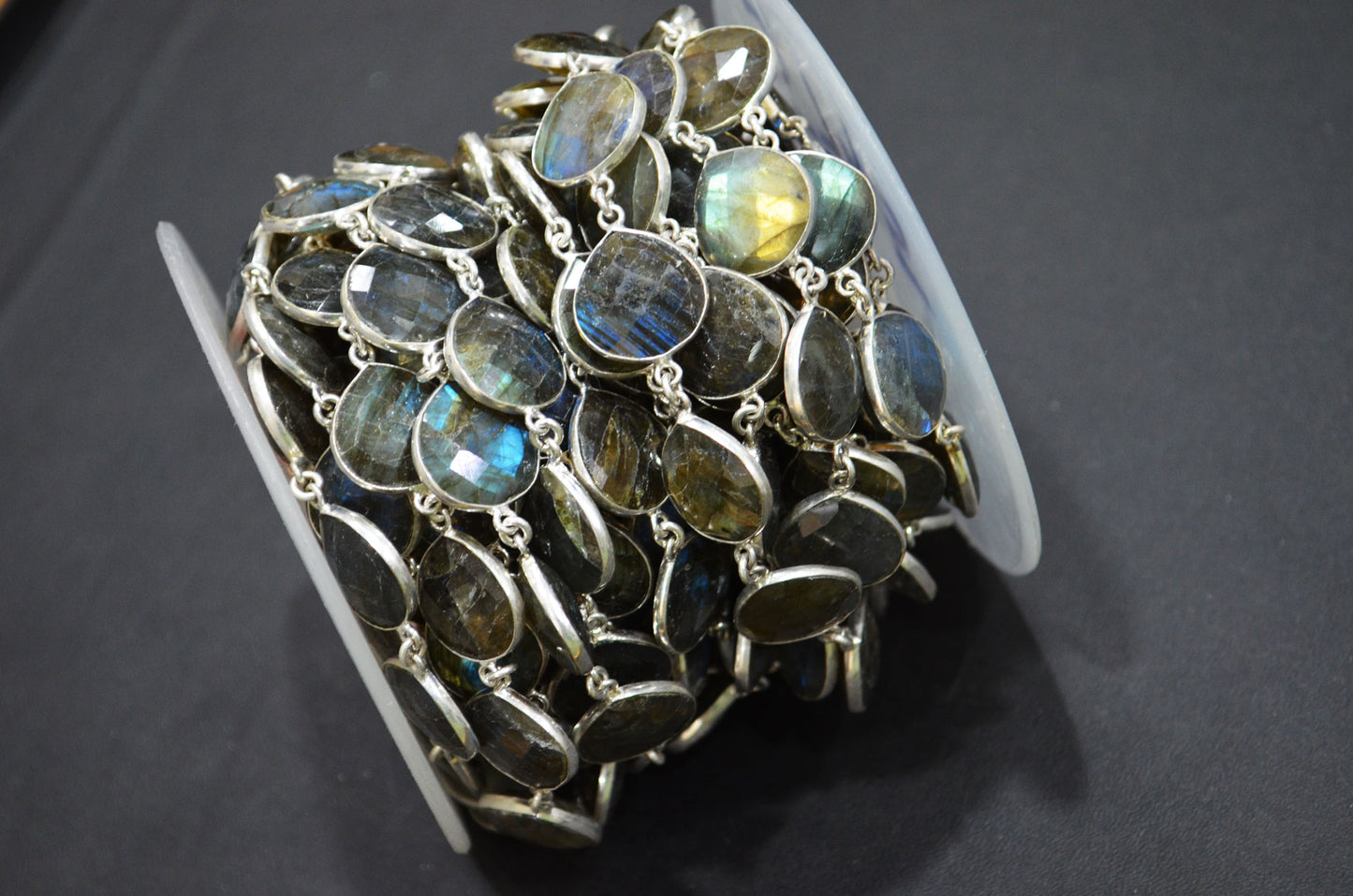 Labradorite Faceted Heart Shape Connector Chain , 15 - 16 mm , RB-5745