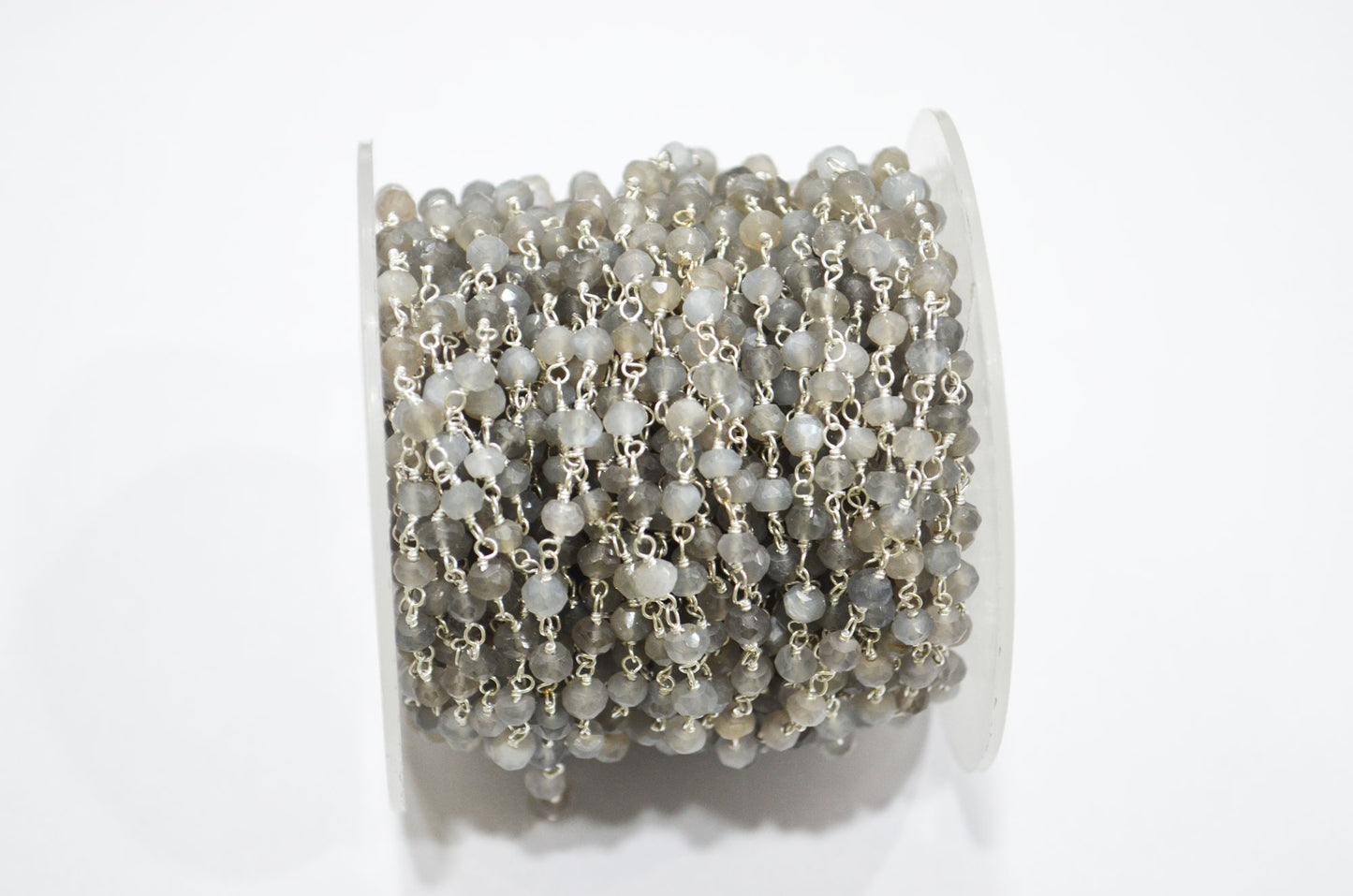 Gray Moonstone Faceted Rondelle Shape Rosary Beaded Chain , 4 - 4.50 mm , RB-5747