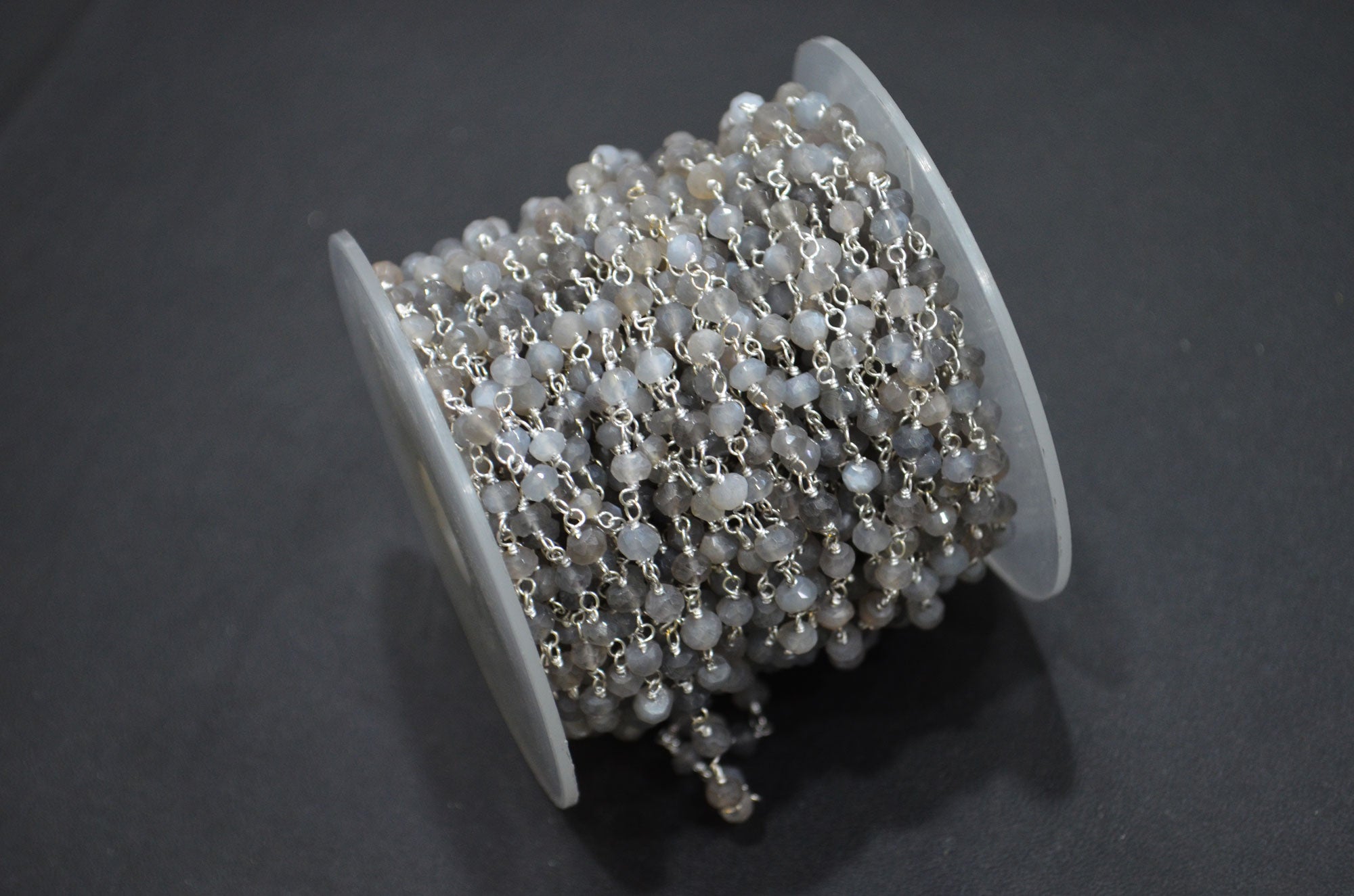 Gray Moonstone Faceted Rondelle Shape Rosary Beaded Chain , 4 - 4.50 mm , RB-5747