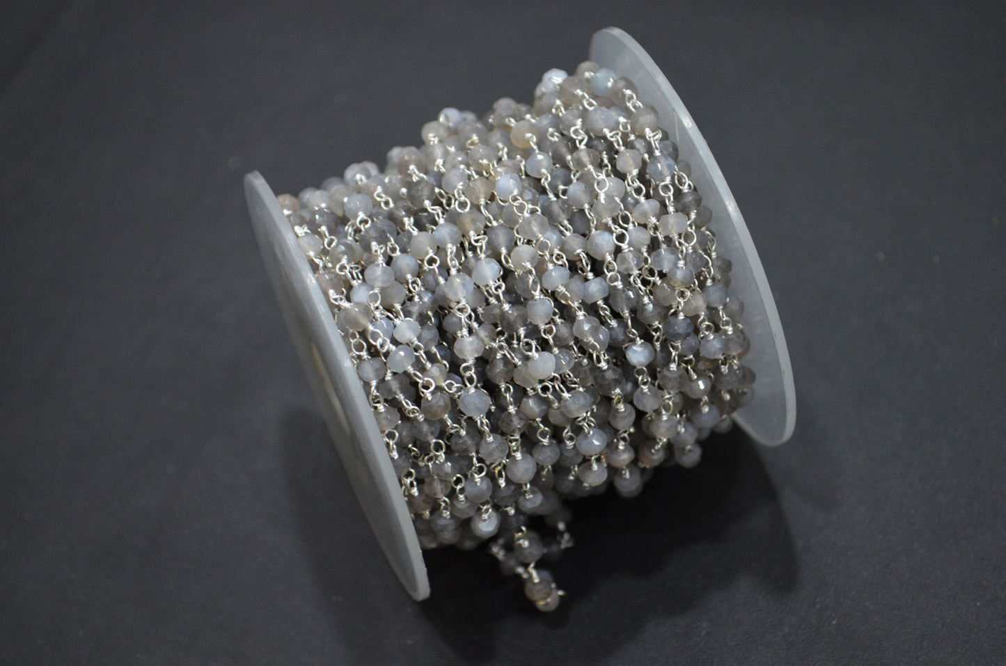 Gray Moonstone Faceted Rondelle Shape Rosary Beaded Chain , 4 - 4.50 mm , RB-5747