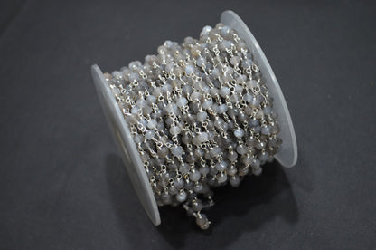 Gray Moonstone Faceted Rondelle Shape Rosary Beaded Chain , 4 - 4.50 mm , RB-5747