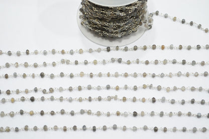 Gray Moonstone Faceted Rondelle Shape Rosary Beaded Chain , 4 - 4.50 mm , RB-5747