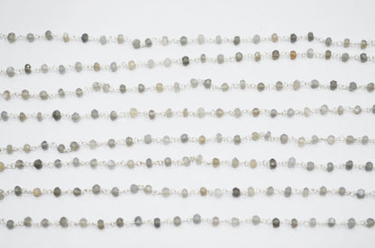 Gray Moonstone Faceted Rondelle Shape Rosary Beaded Chain , 4 - 4.50 mm , RB-5747