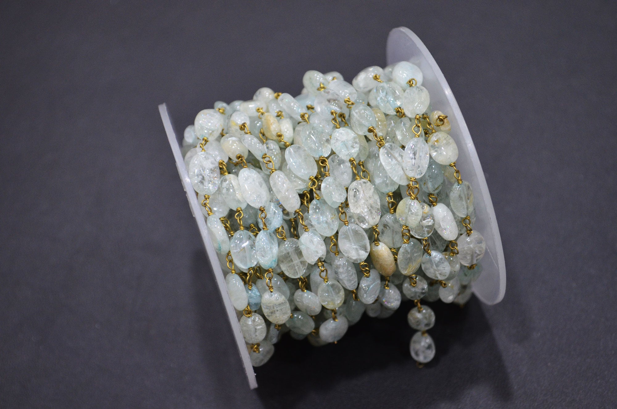 Aquamarine Smooth Oval Shape Rosary Beaded Chain , 7 - 10 mm , RB-5748