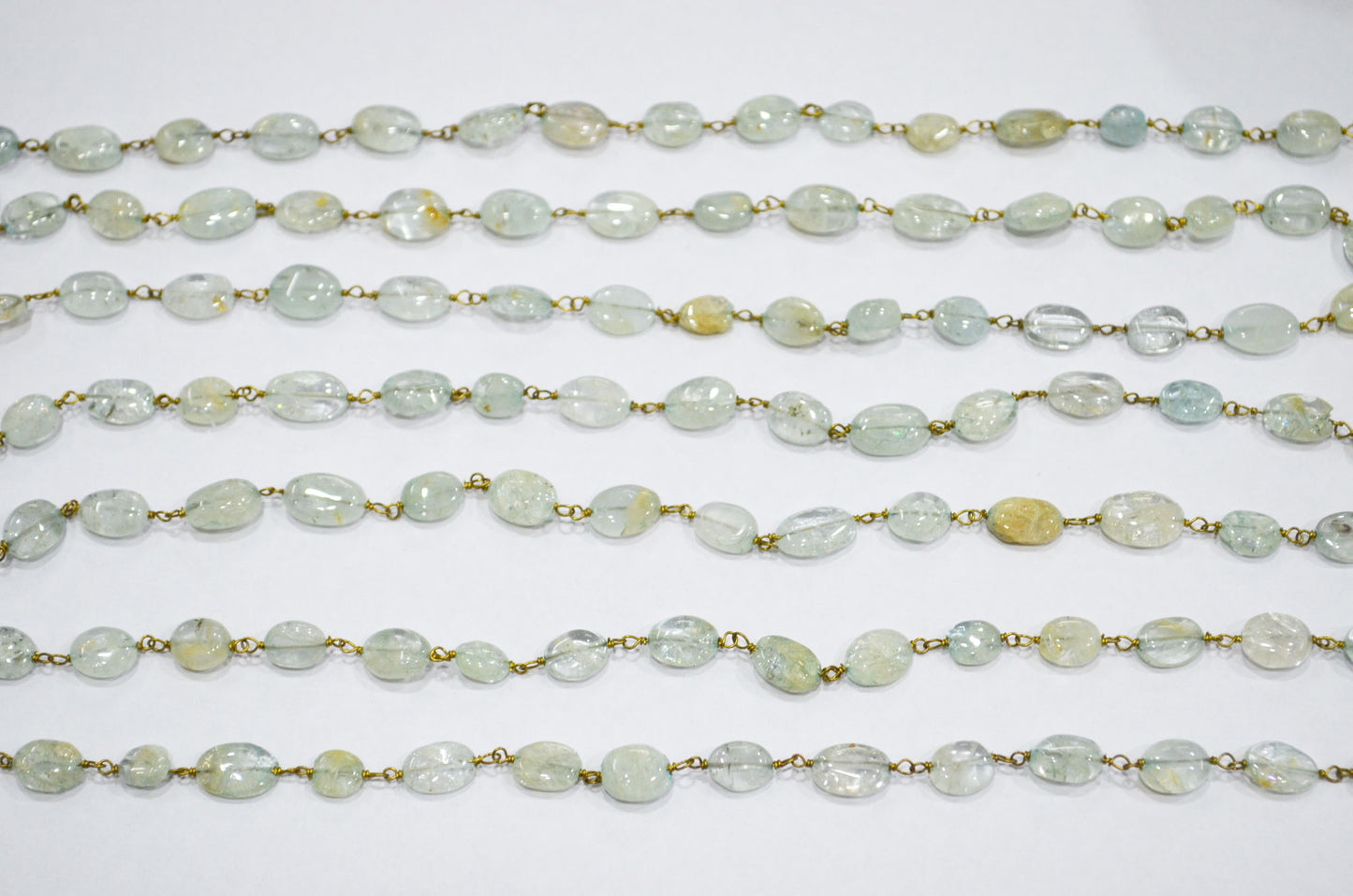 Aquamarine Smooth Oval Shape Rosary Beaded Chain , 7 - 10 mm , RB-5748