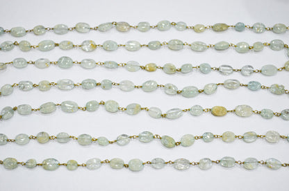 Aquamarine Smooth Oval Shape Rosary Beaded Chain , 7 - 10 mm , RB-5748