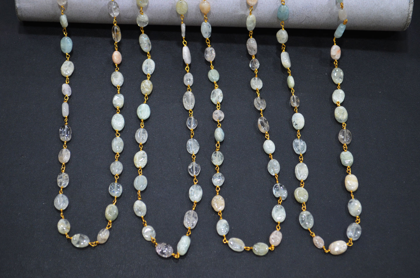 Multi Aquamarine Smooth Oval Shape Rosary Beaded Chain , 6 - 13 mm , RB-5749