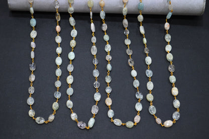 Multi Aquamarine Smooth Oval Shape Rosary Beaded Chain , 6 - 13 mm , RB-5749