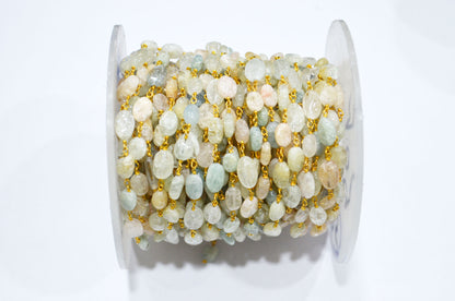 Multi Aquamarine Smooth Oval Shape Rosary Beaded Chain , 6 - 13 mm , RB-5749