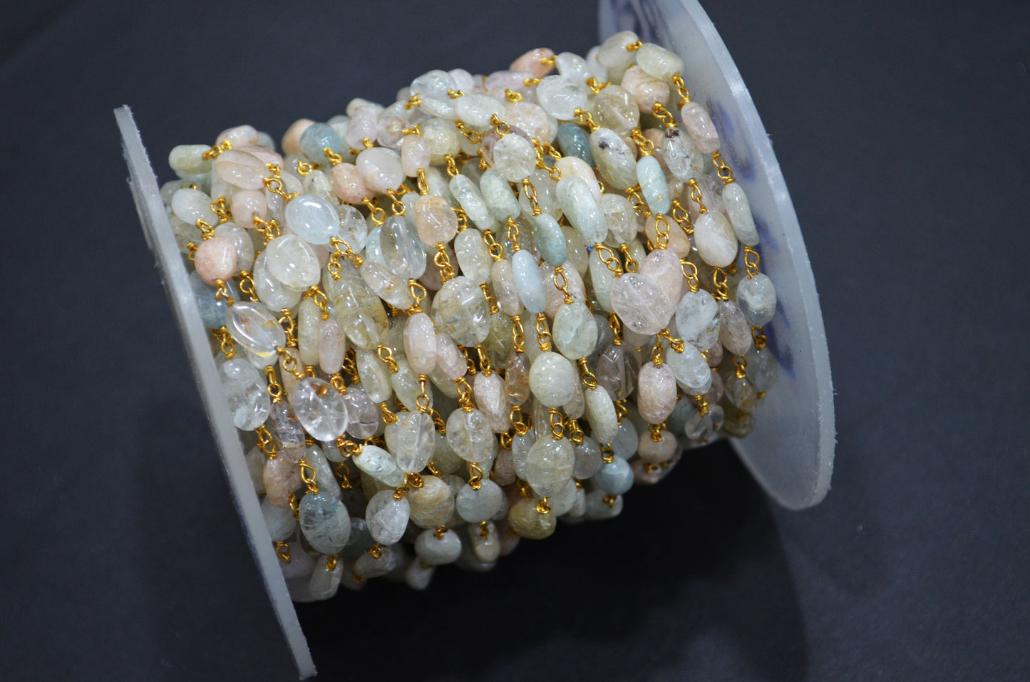 Multi Aquamarine Smooth Oval Shape Rosary Beaded Chain , 6 - 13 mm , RB-5749