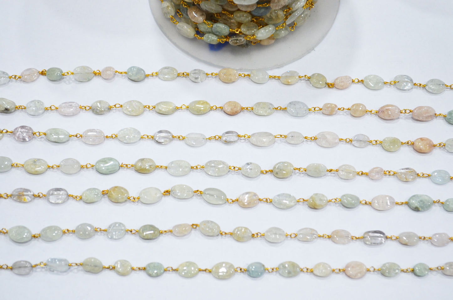 Multi Aquamarine Smooth Oval Shape Rosary Beaded Chain , 6 - 13 mm , RB-5749