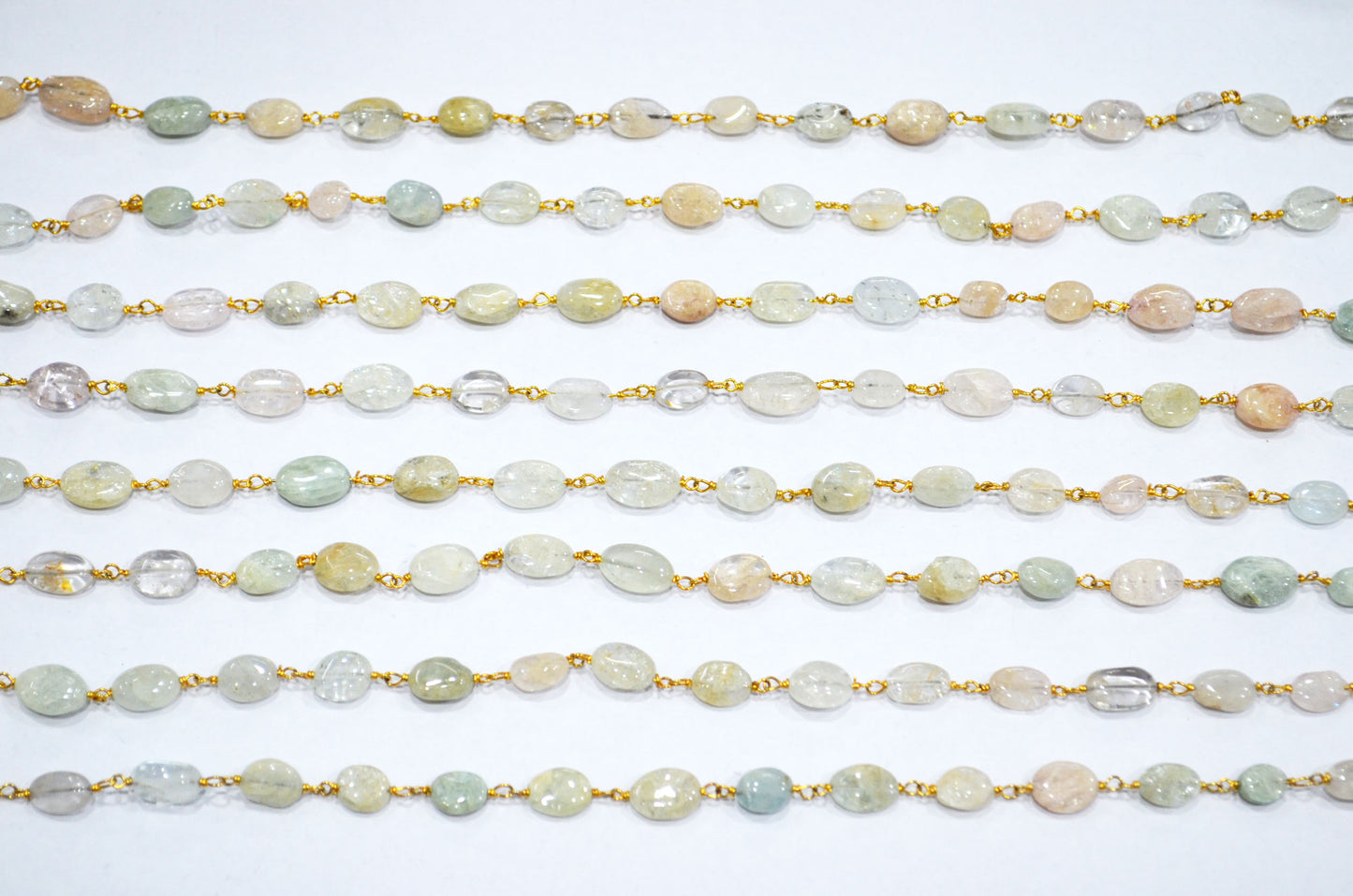 Multi Aquamarine Smooth Oval Shape Rosary Beaded Chain , 6 - 13 mm , RB-5749