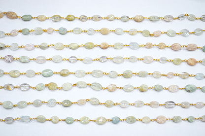 Multi Aquamarine Smooth Oval Shape Rosary Beaded Chain , 6 - 13 mm , RB-5749