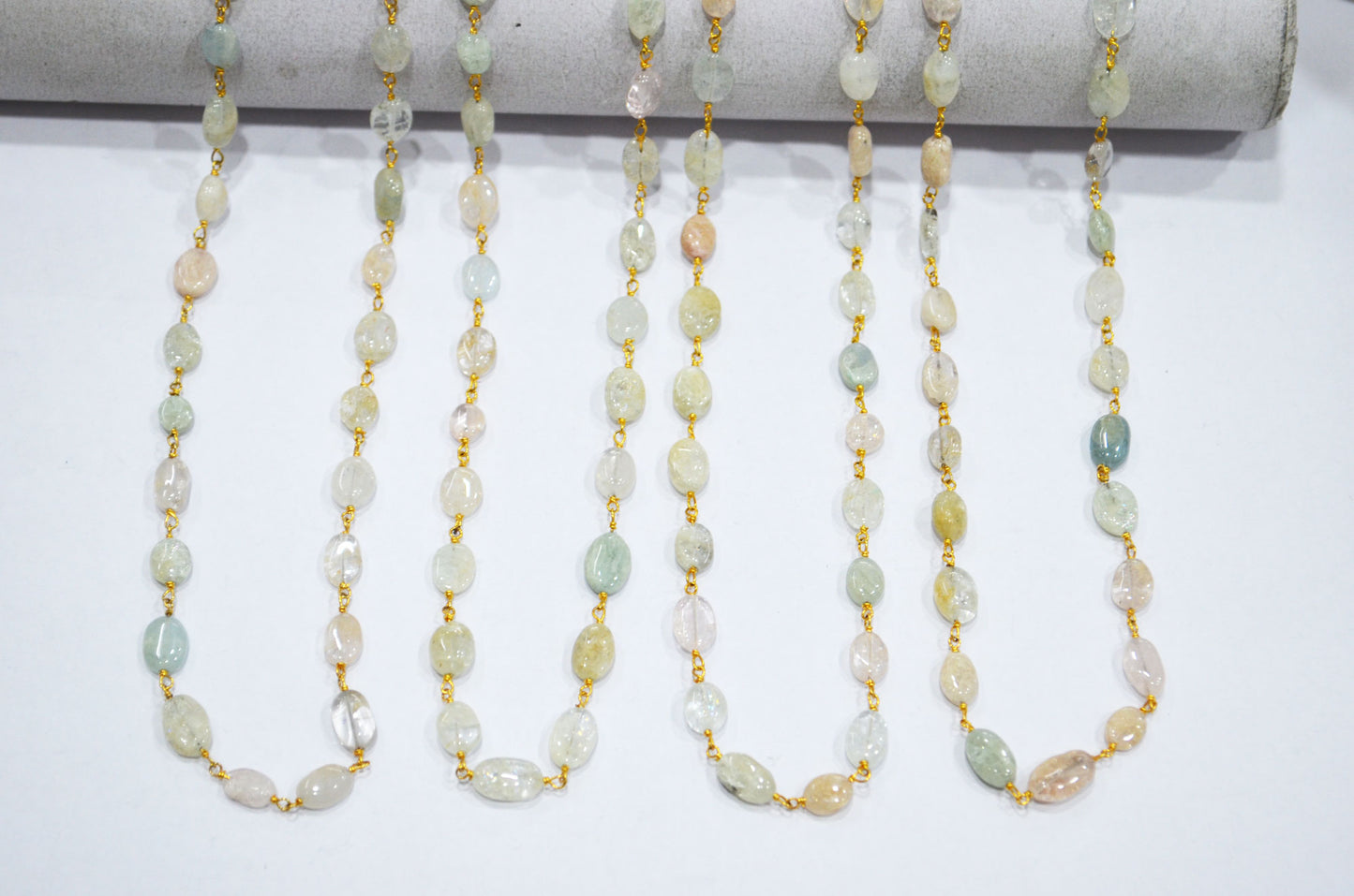 Multi Aquamarine Smooth Oval Shape Rosary Beaded Chain , 6 - 13 mm , RB-5749