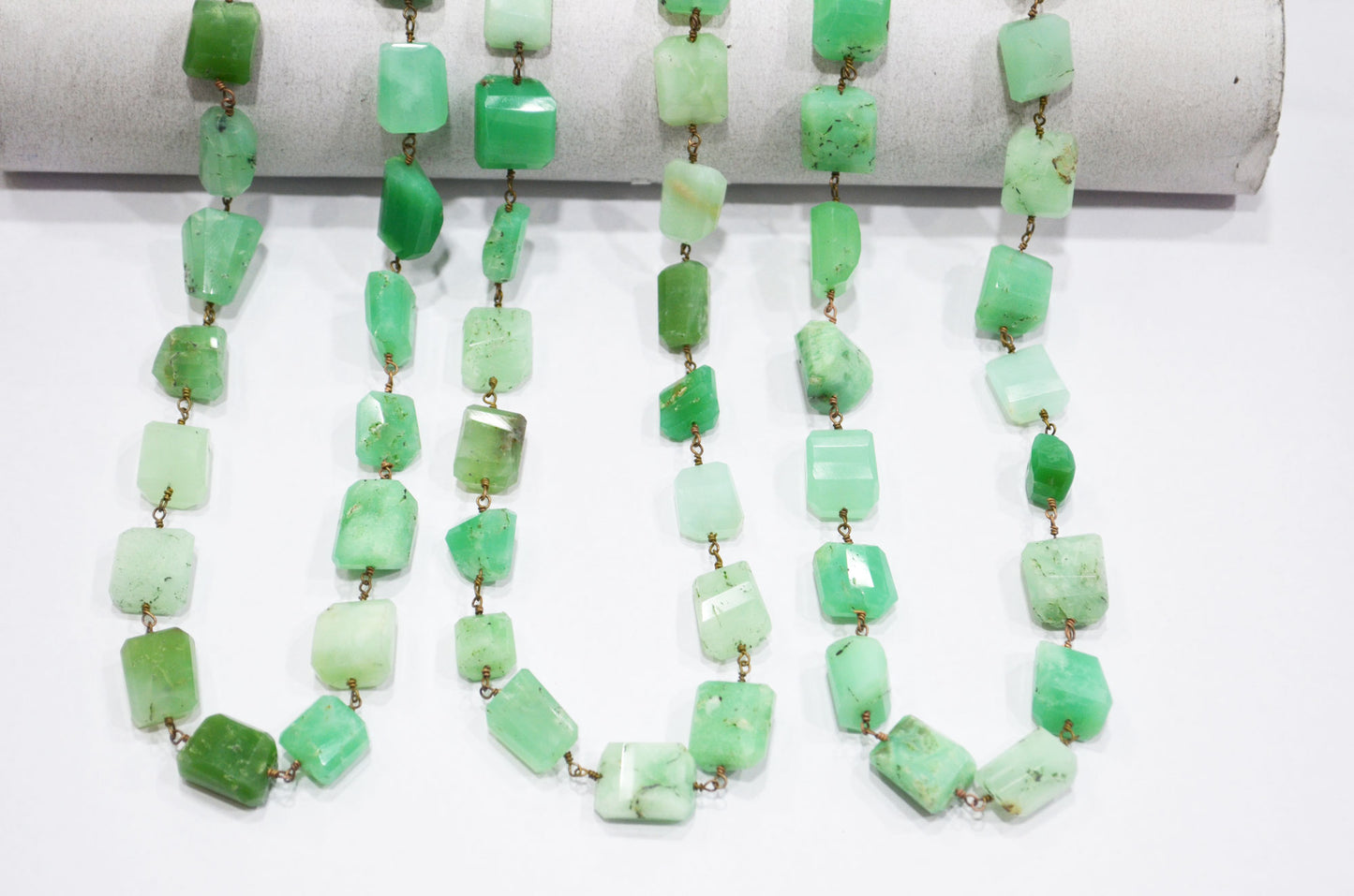 Chrysoprase Laser Cut Nuggets Shape Rosary Beaded Chain , 10 - 13 mm , RB-5751