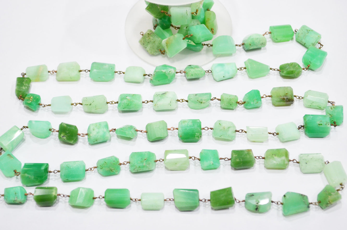 Chrysoprase Laser Cut Nuggets Shape Rosary Beaded Chain , 10 - 13 mm , RB-5751