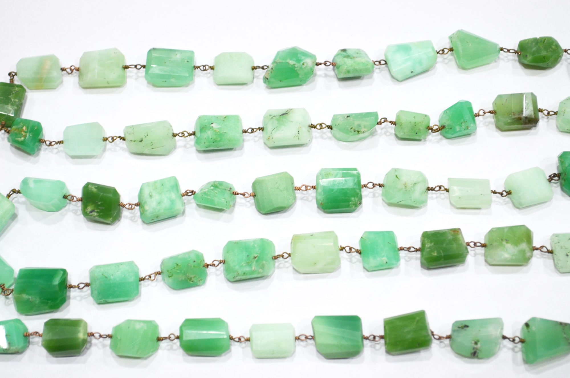 Chrysoprase Laser Cut Nuggets Shape Rosary Beaded Chain , 10 - 13 mm , RB-5751