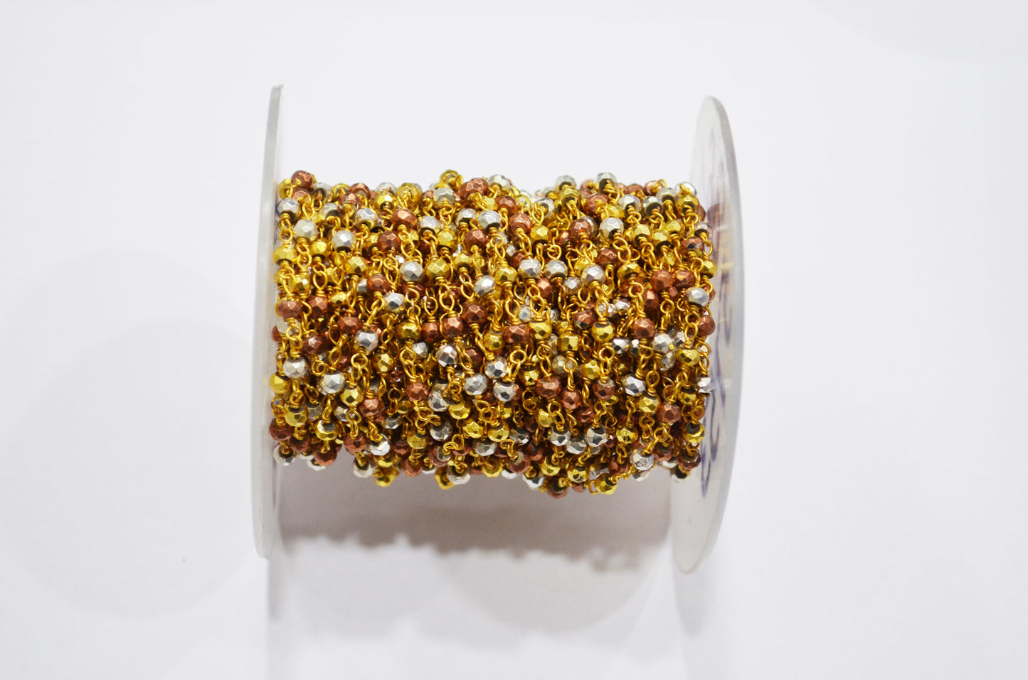 Multi Pyrite Faceted Rondelle Shape Rosary Beaded Chain , 3.25 - 3.50 mm , RB-5753