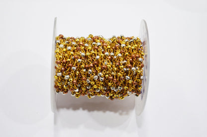 Multi Pyrite Faceted Rondelle Shape Rosary Beaded Chain , 3.25 - 3.50 mm , RB-5753