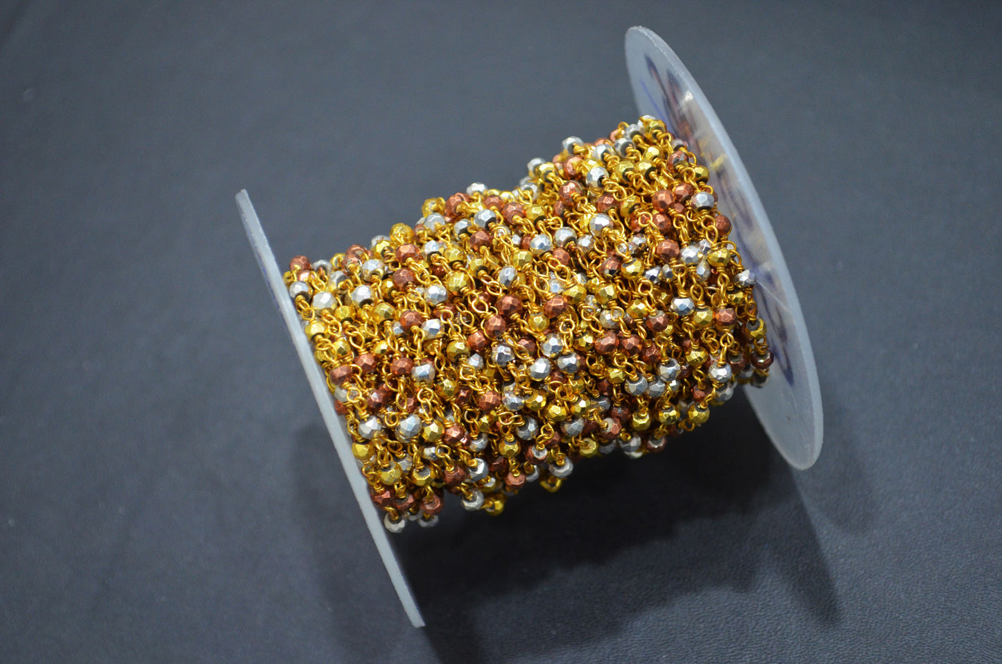 Multi Pyrite Faceted Rondelle Shape Rosary Beaded Chain , 3.25 - 3.50 mm , RB-5753