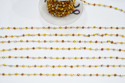 Multi Pyrite Faceted Rondelle Shape Rosary Beaded Chain , 3.25 - 3.50 mm , RB-5753