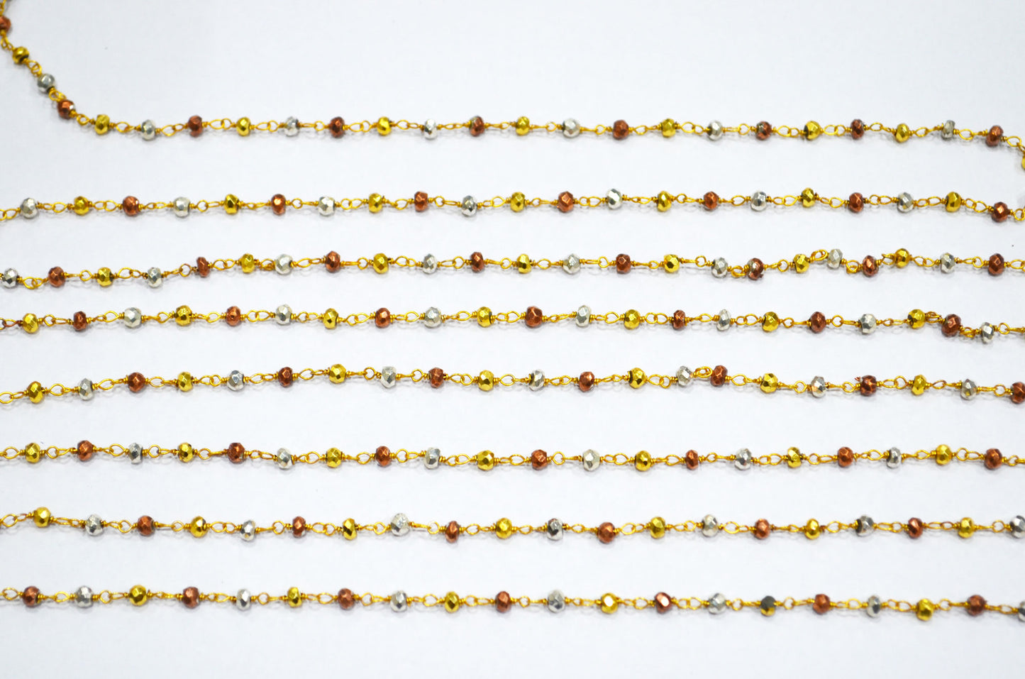 Multi Pyrite Faceted Rondelle Shape Rosary Beaded Chain , 3.25 - 3.50 mm , RB-5753