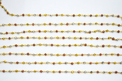 Multi Pyrite Faceted Rondelle Shape Rosary Beaded Chain , 3.25 - 3.50 mm , RB-5753